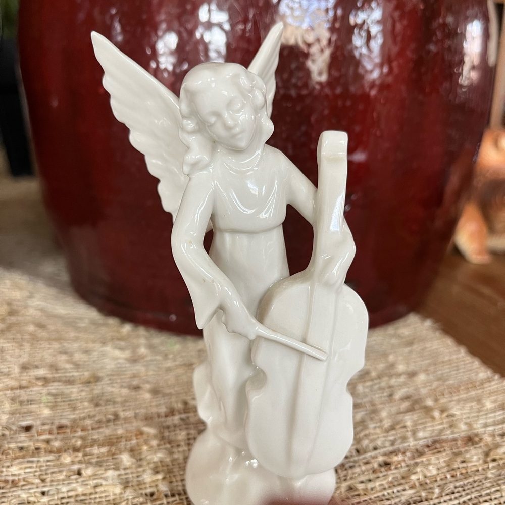 Dresden Germany White Angel Figurine with Cello porcelain 4.5”